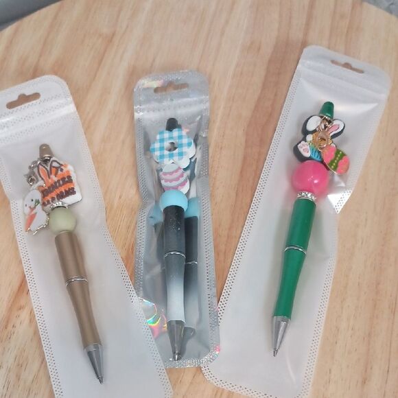 None Other - 3pc Handcrafted Beaded Pens Bundle Novelty Cute Pastel